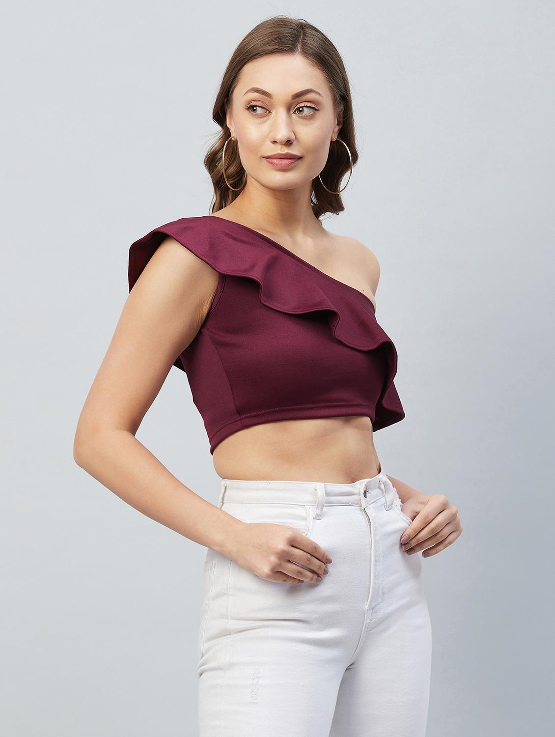 women's crop single shoulder top - 18193819 -  Standard Image - 1