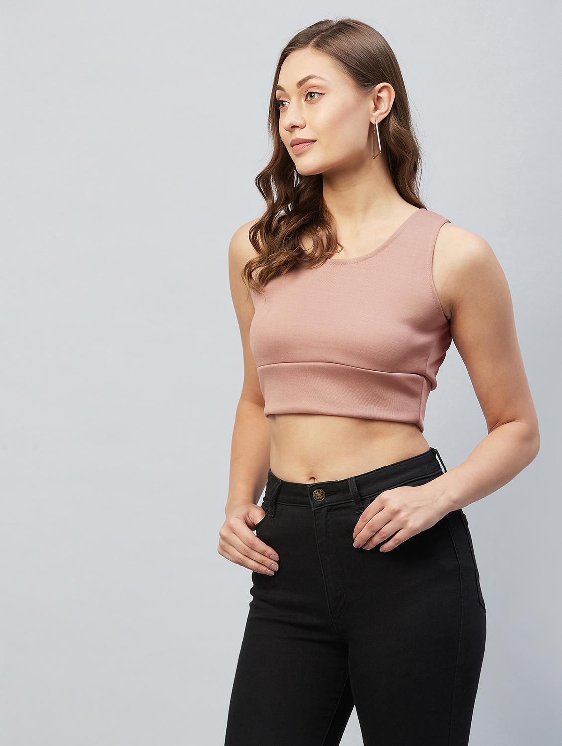 women's crop round neck top - 18193824 - Standard Image - 1