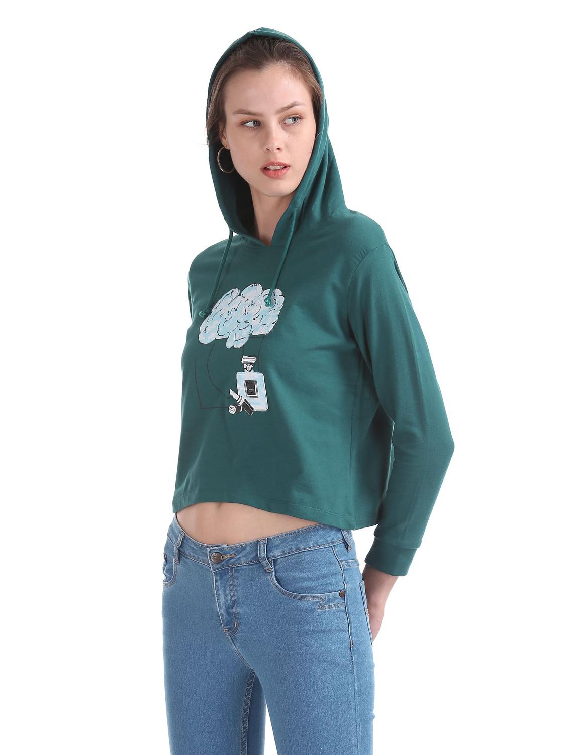 green printed regular sweatshirt - 18195855 -  Standard Image - 1