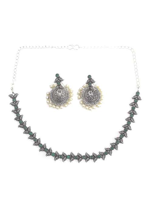 silver oxidized necklace with earring - 18196384 - Standard Image - 0