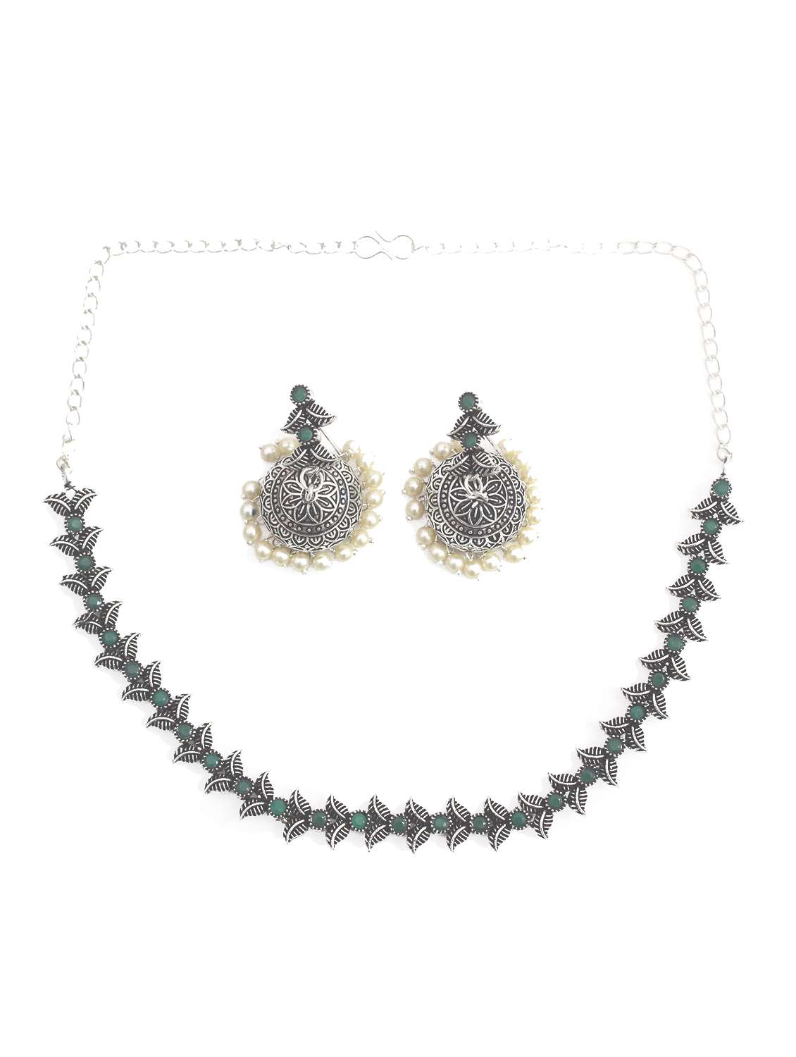silver oxidized necklace with earring - 18196384 - Zoom Image - 0