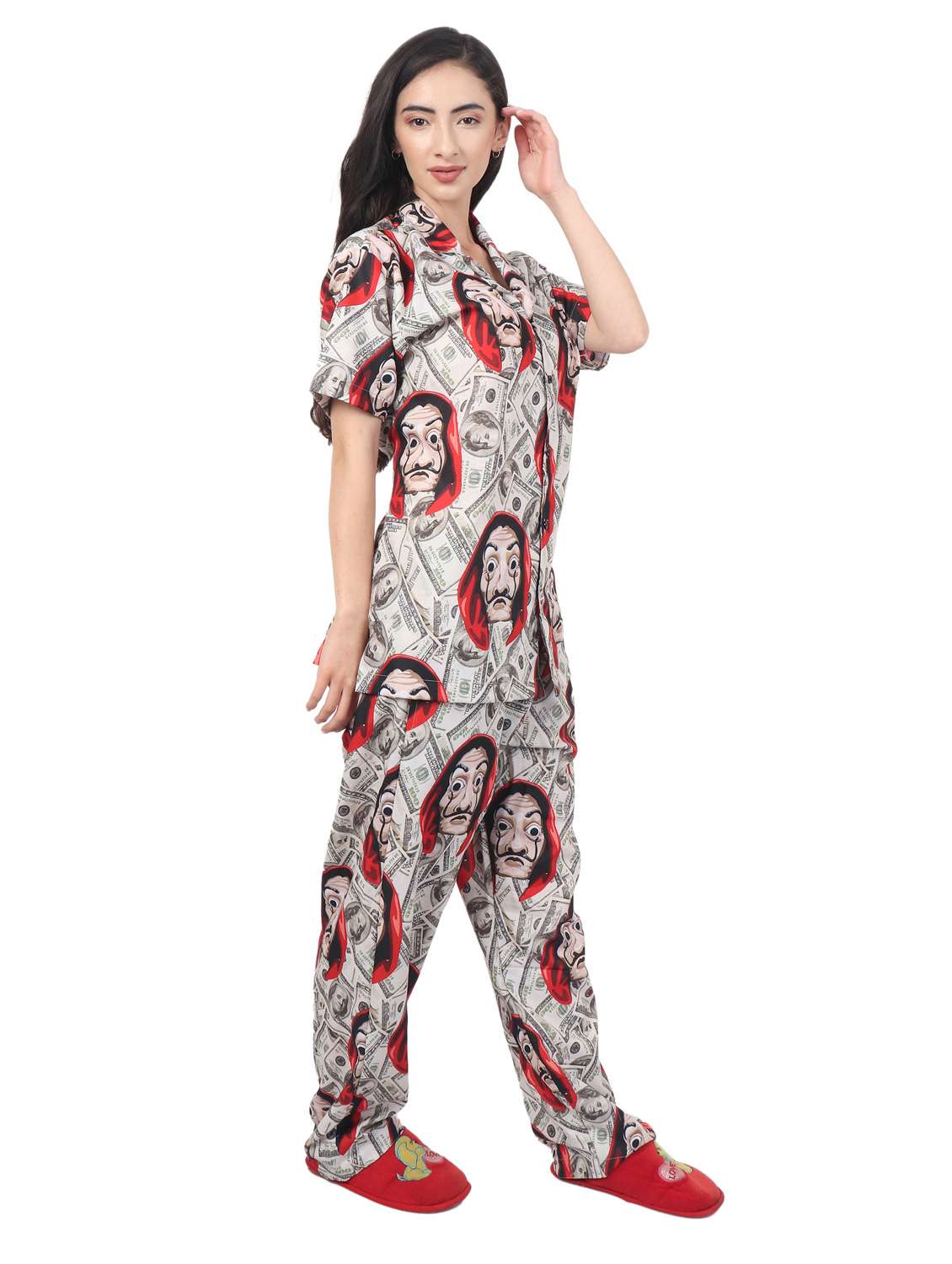 shirt collar printed nightwear pajama set - 18198287 -  Standard Image - 1