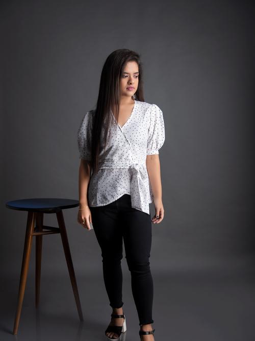 women's wrap v neck top - 18198302 -  Standard Image - 0