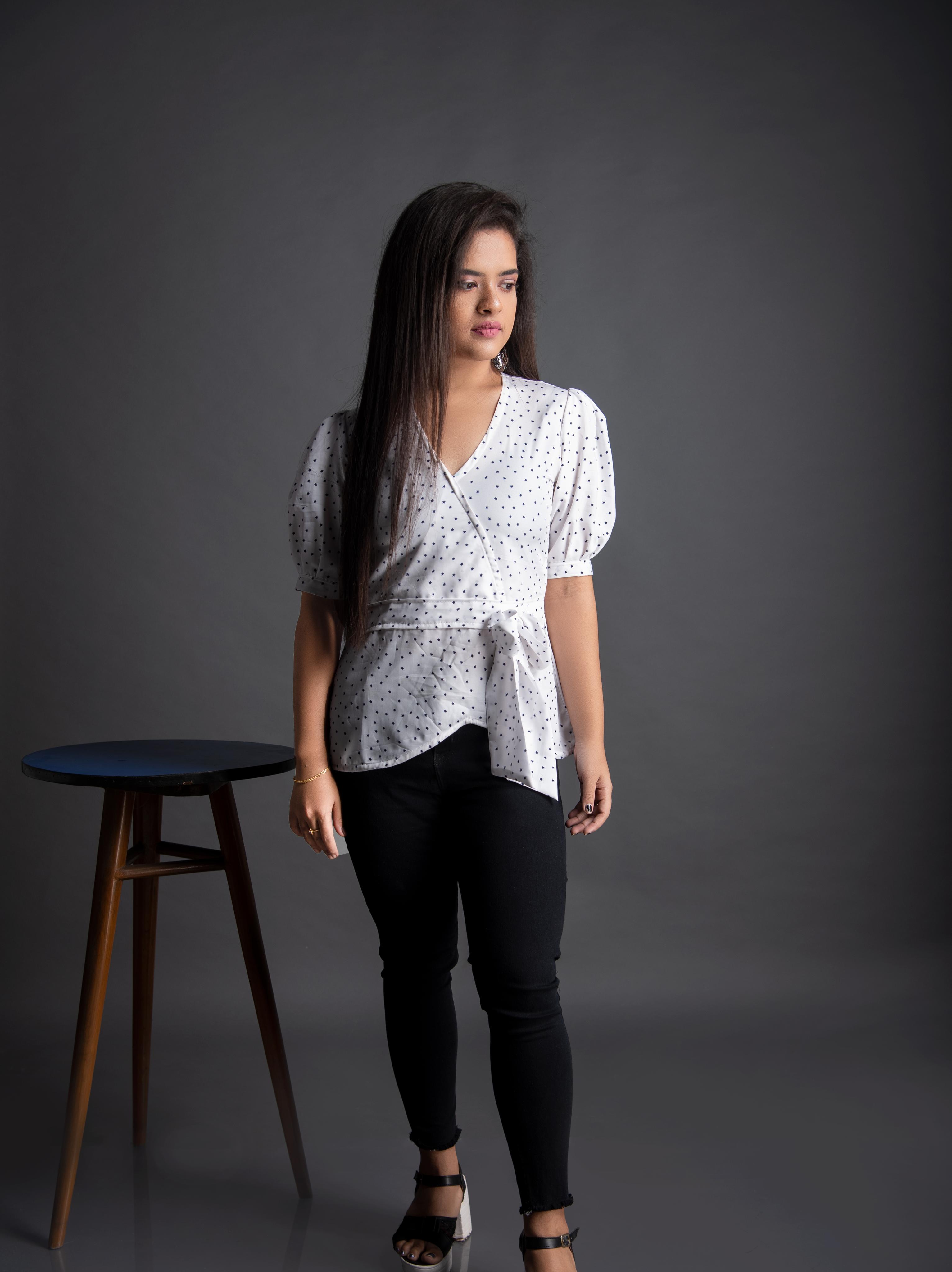 women's wrap v neck top - 18198302 -  Zoom Image - 0