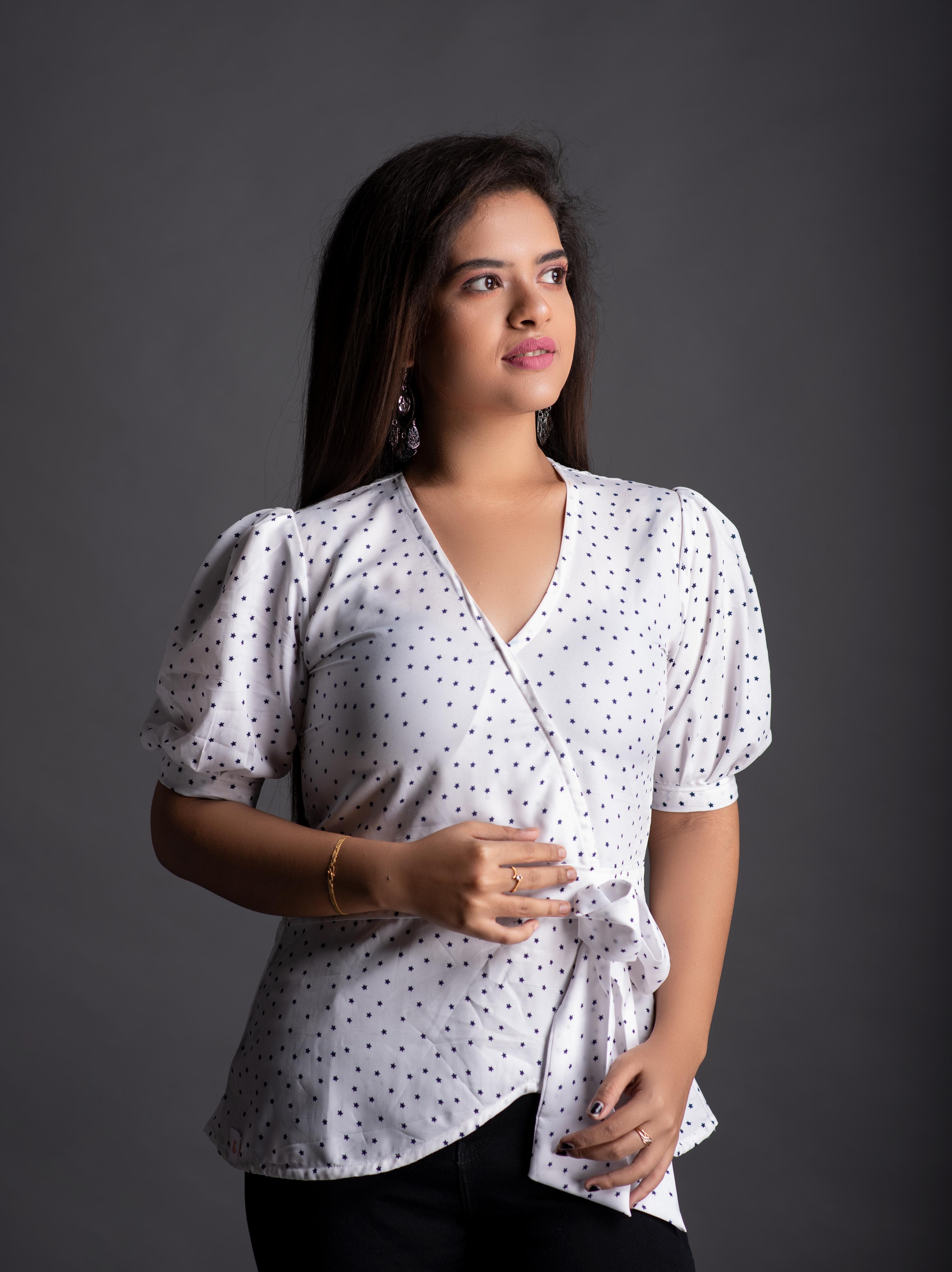 women's wrap v neck top - 18198302 -  Standard Image - 1