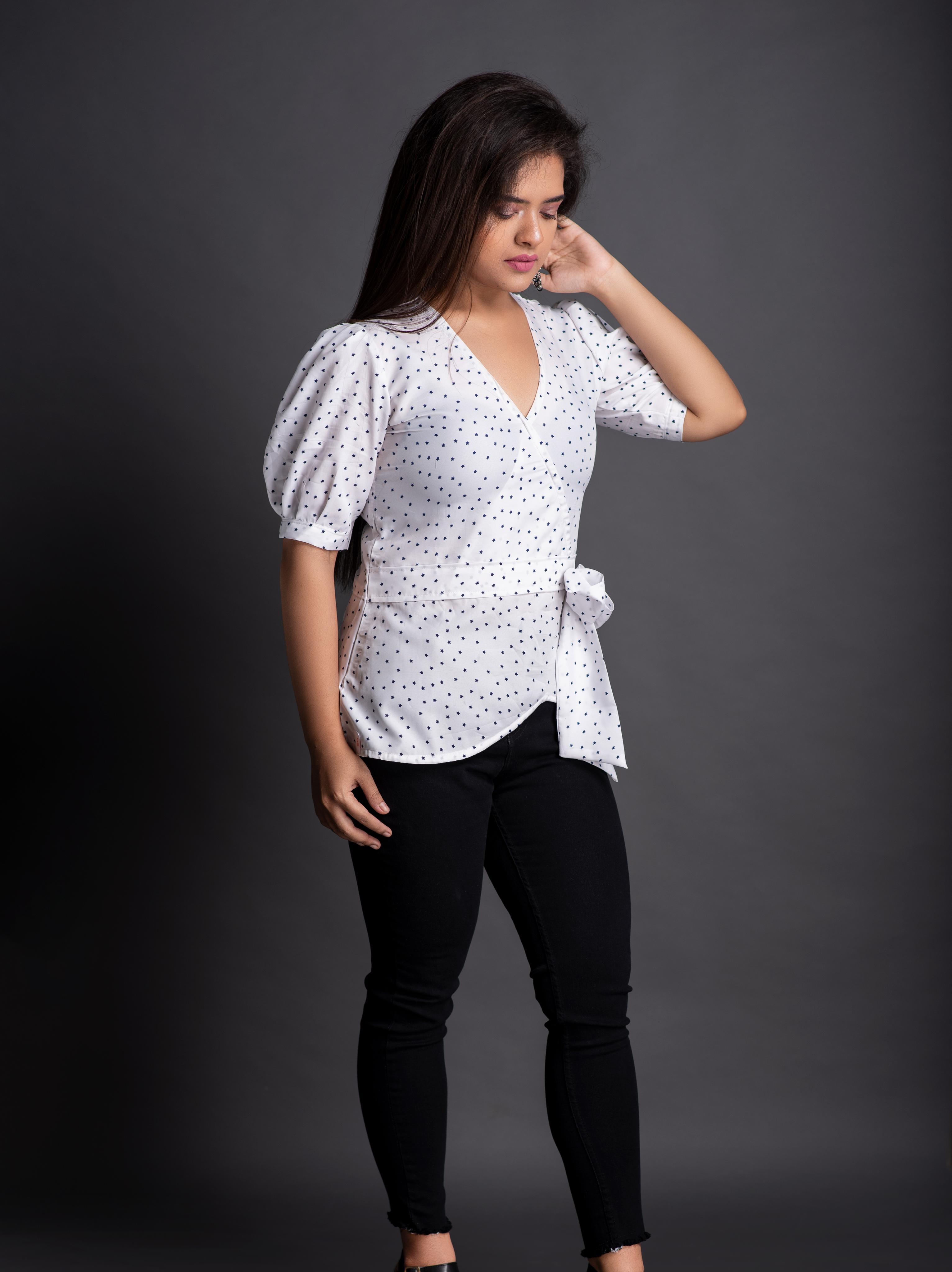 women's wrap v neck top - 18198302 - Standard Image - 4