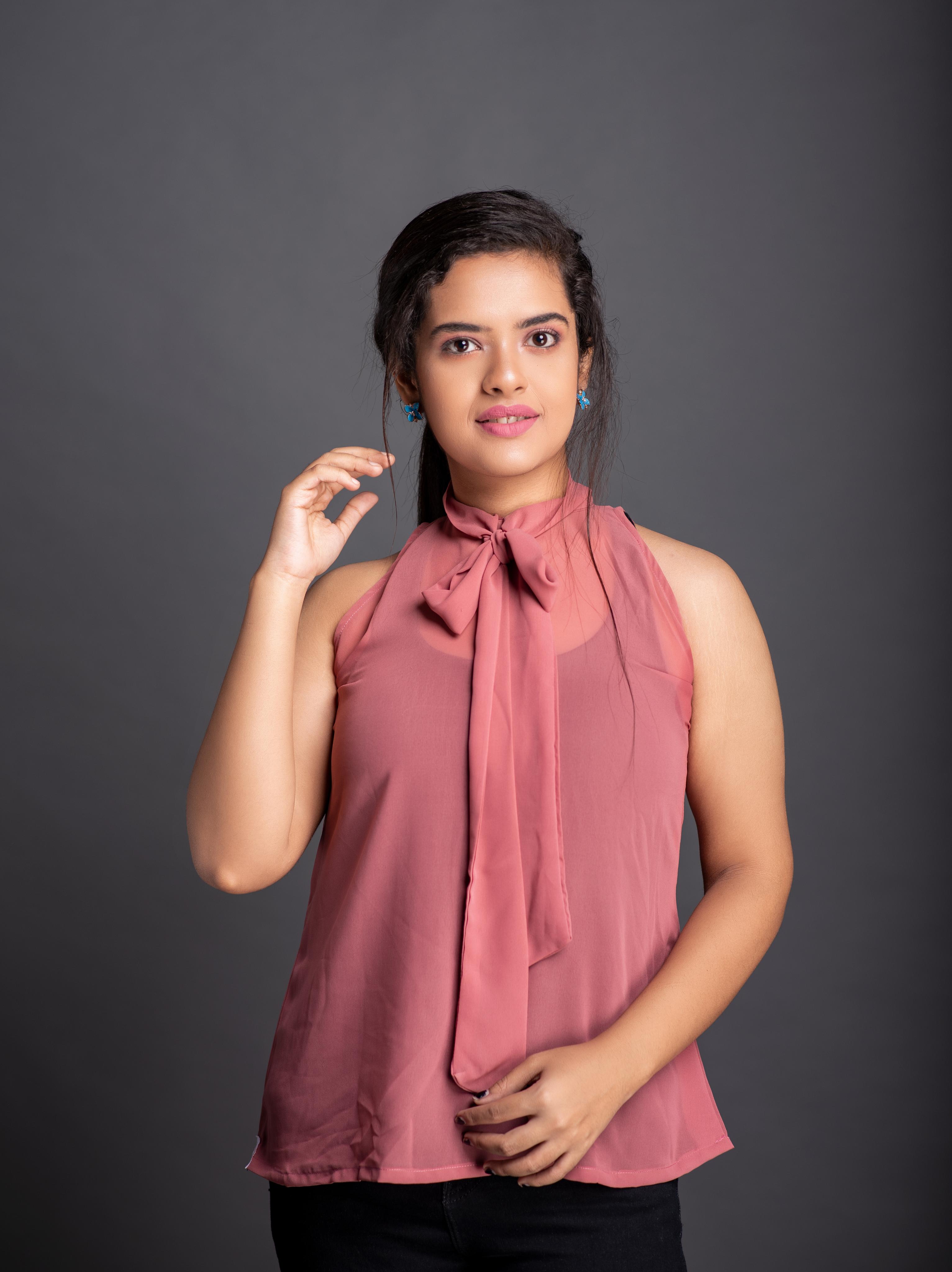 women's a line tie-up neck top - 18198308 - Standard Image - 1
