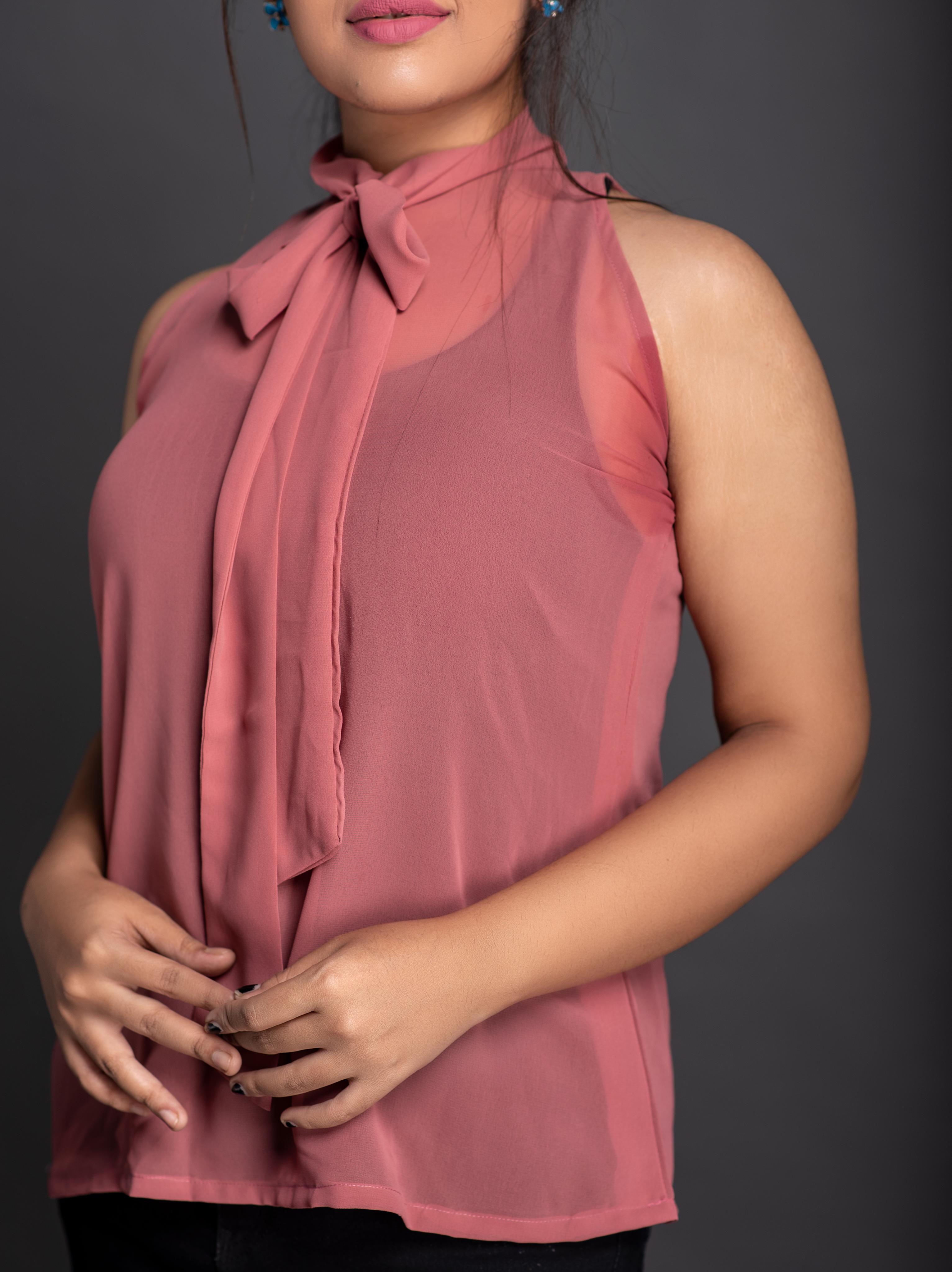 women's a line tie-up neck top - 18198308 - Standard Image - 4