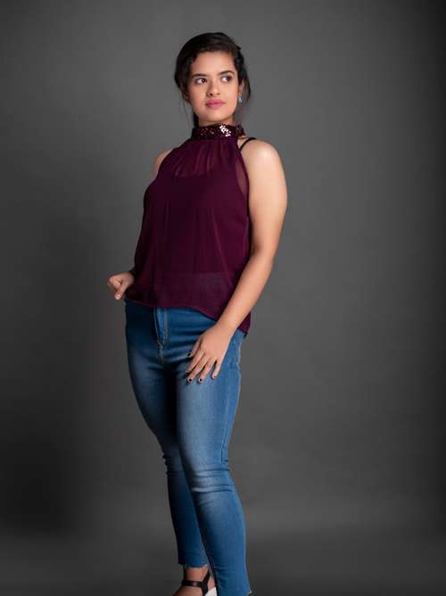 women's straight tie-up neck top - 18198309 - Standard Image - 0