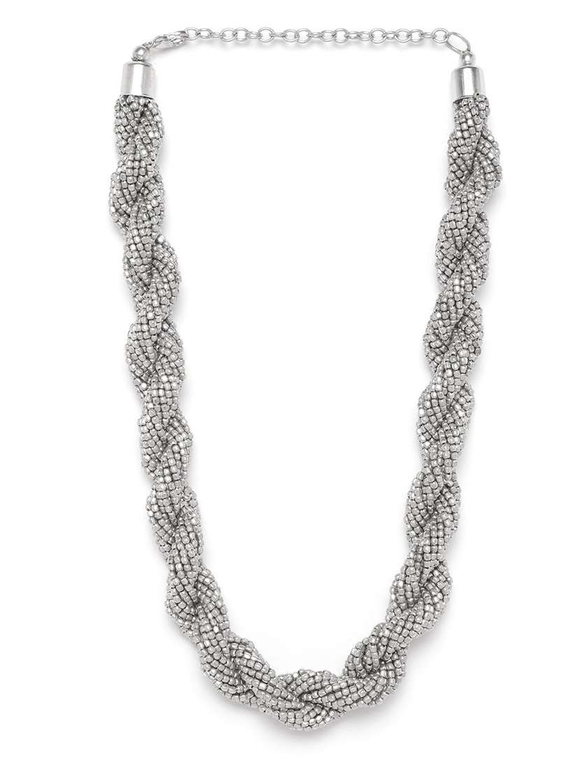 silver metal short necklace