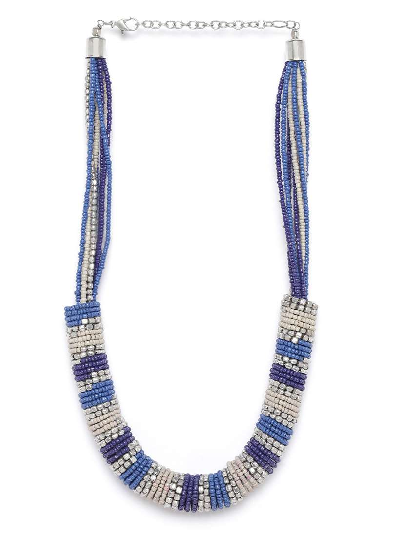 blue metal short necklace