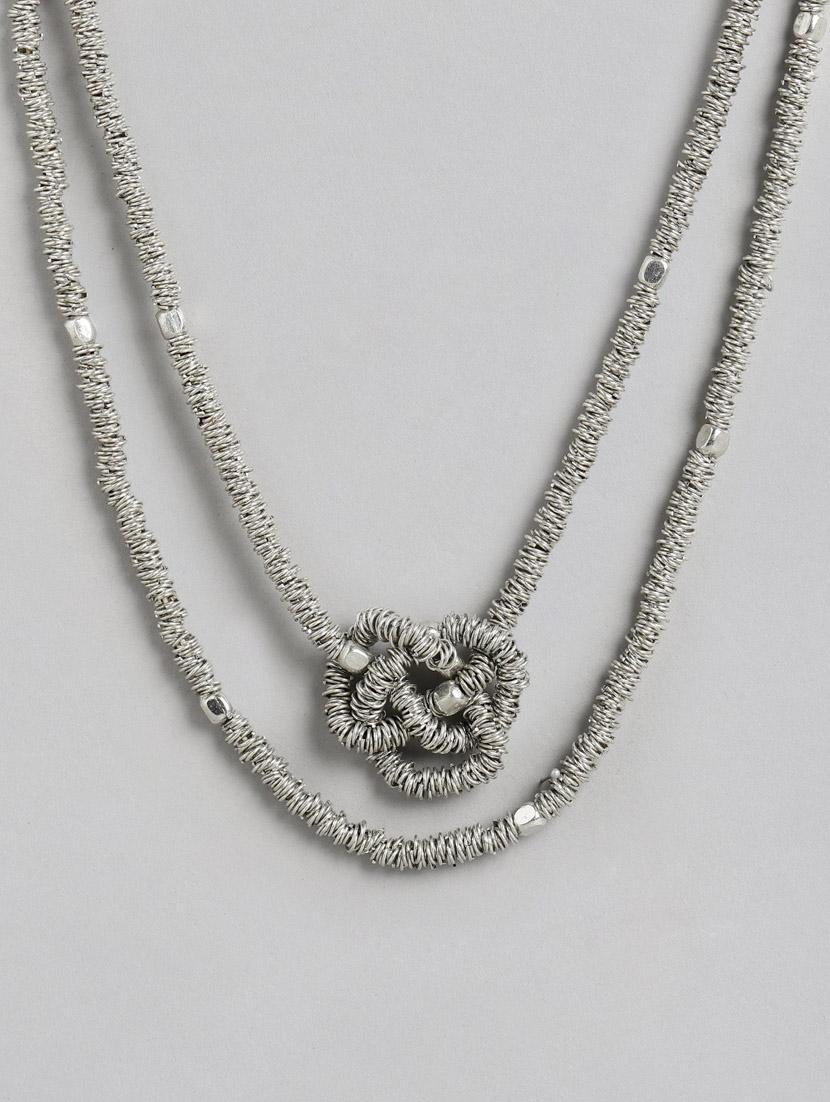 silver metal long necklace - 18199037 - Standard Image - 1