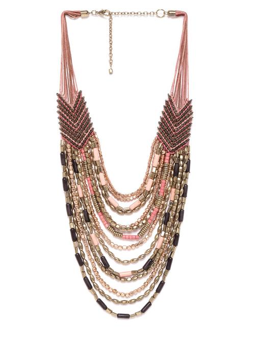 pink & black gold-plated layered beaded necklace - 18199110 - Standard Image - 0