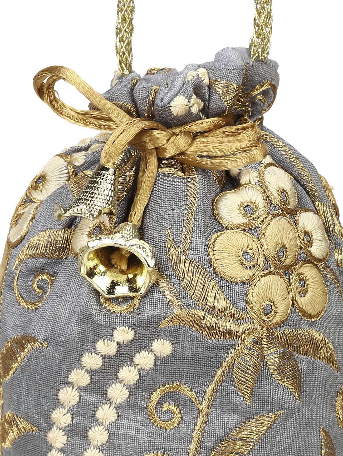 grey faux silk ethnic potli - 18199311 -  Standard Image - 4