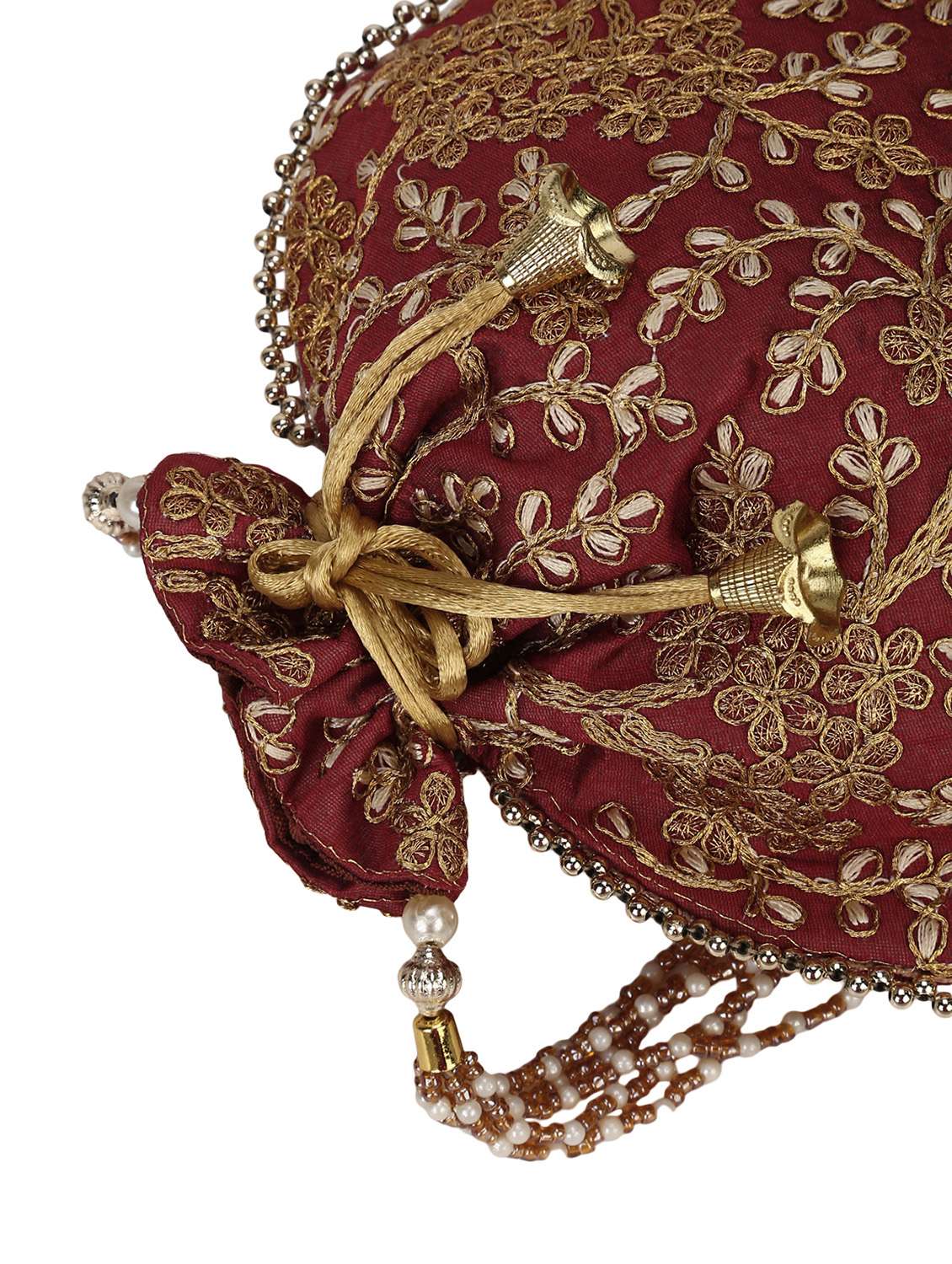 maroon faux silk ethnic potli - 18199316 -  Standard Image - 4