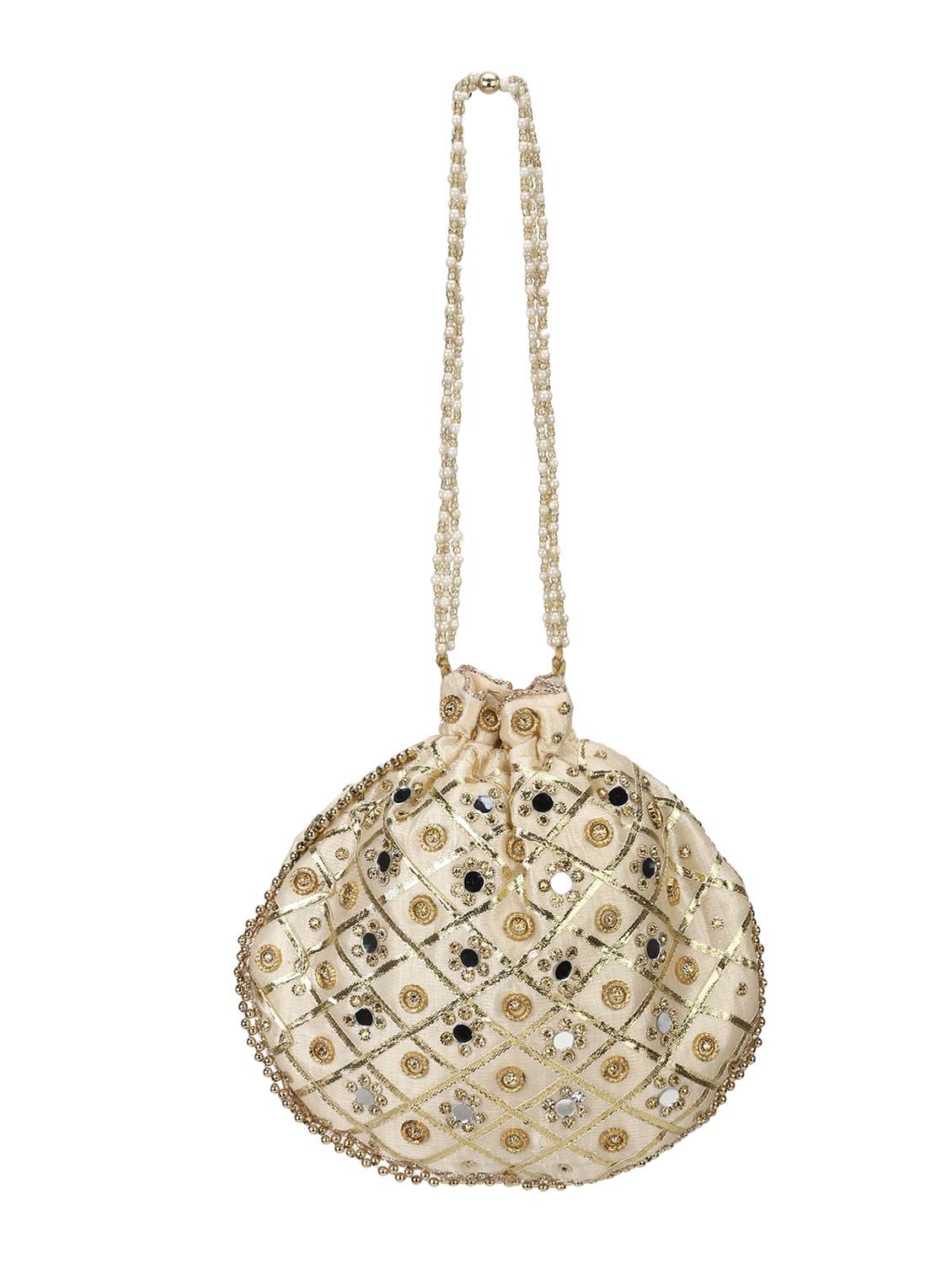 beige faux silk ethnic potli - 18199317 -  Standard Image - 1