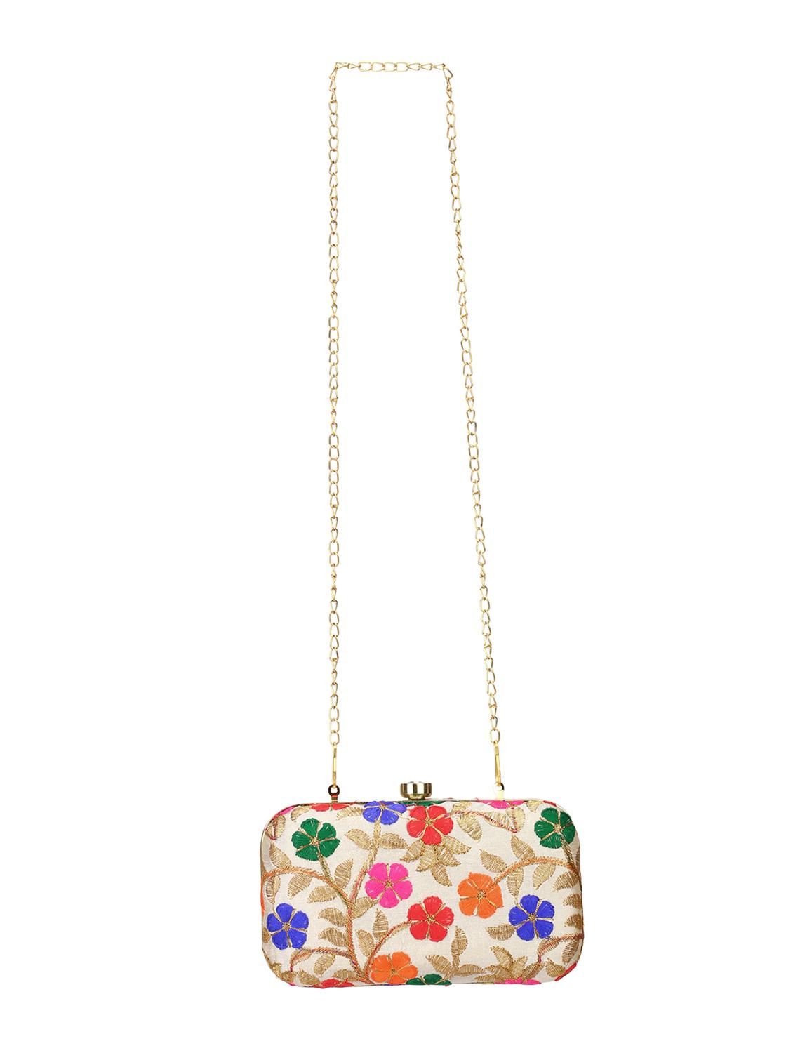 beige faux silk box clutch - 18199422 -  Zoom Image - 0