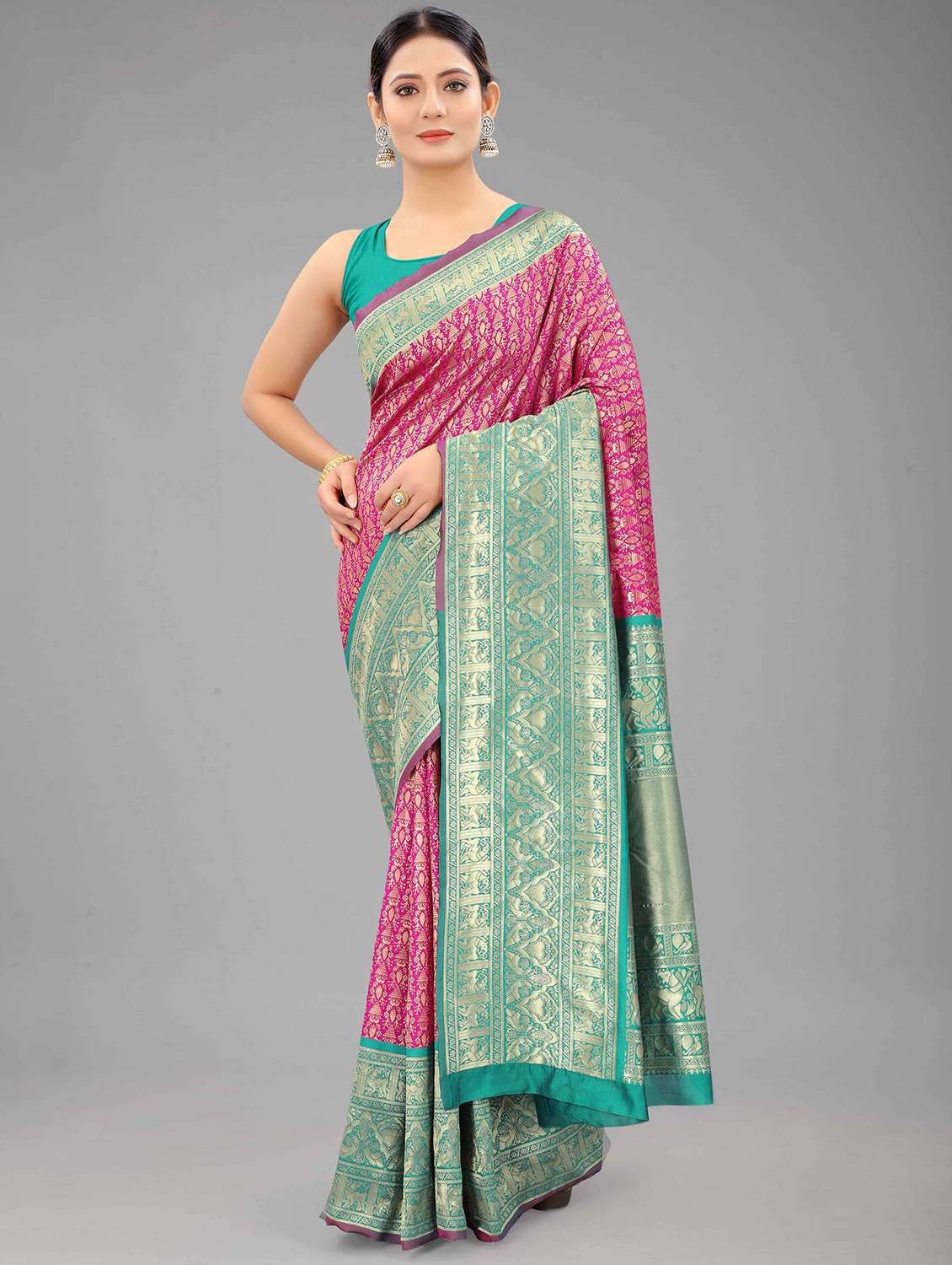 women's self design pink colored saree with blouse