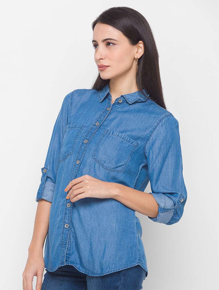blue solid regular shirt - 18202196 -  Standard Image - 1