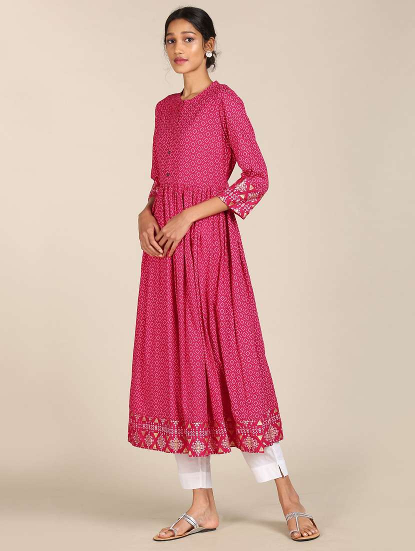 pink printed flared kurta