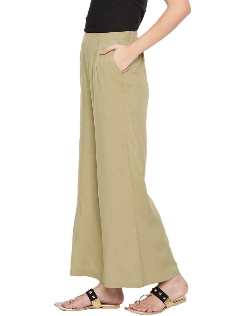 beige solid straight palazzo - 18203001 -  Standard Image - 1