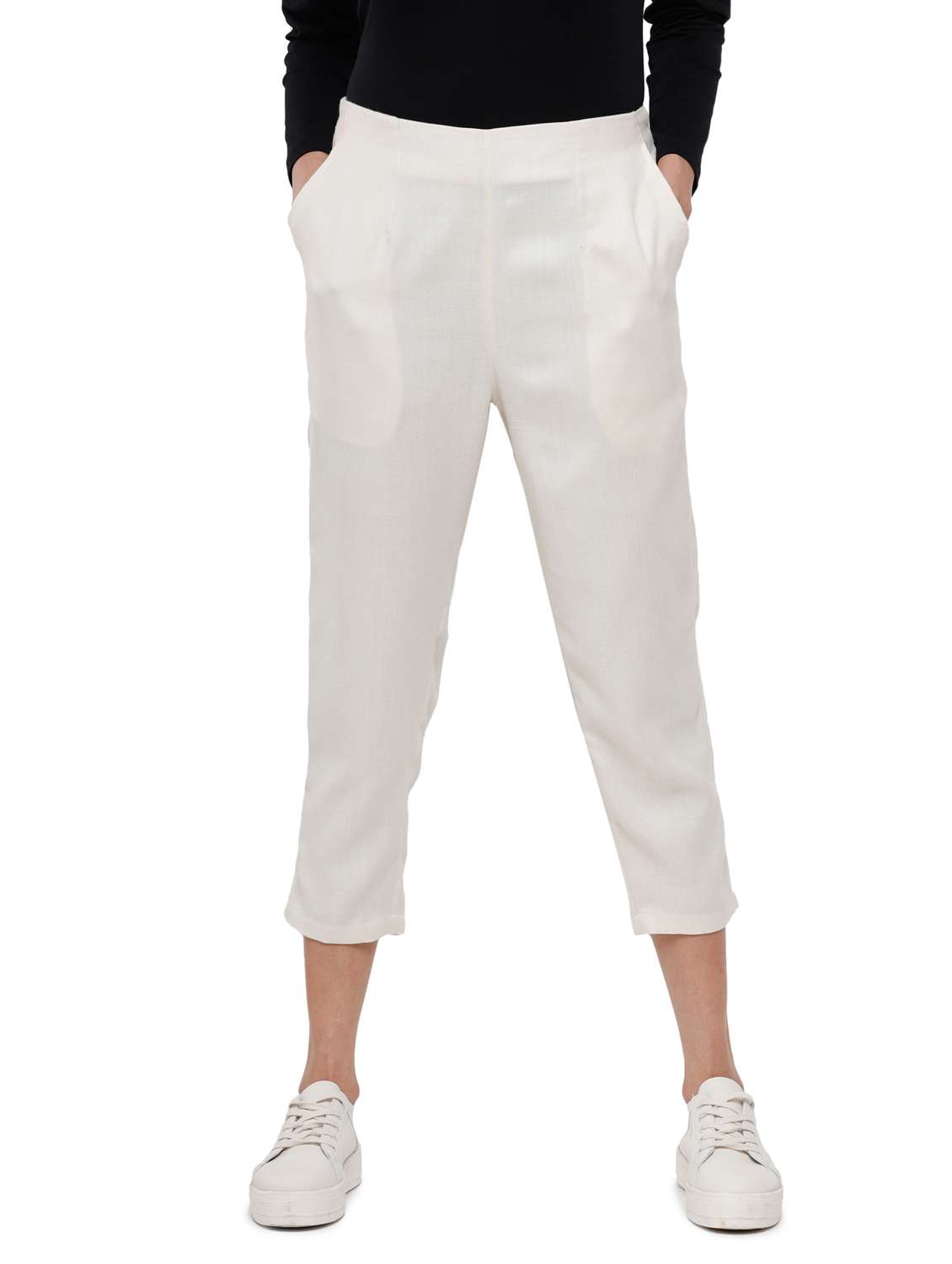 beige solid straight trouser