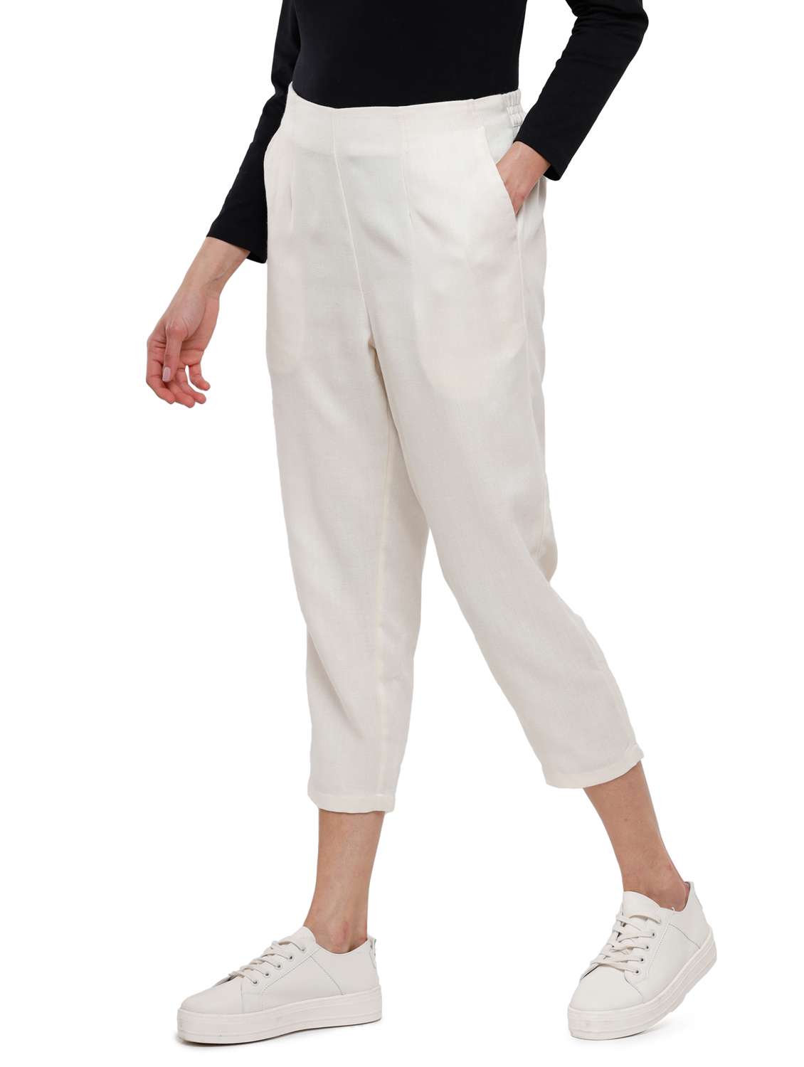 beige solid straight trouser - 18203026 -  Standard Image - 1