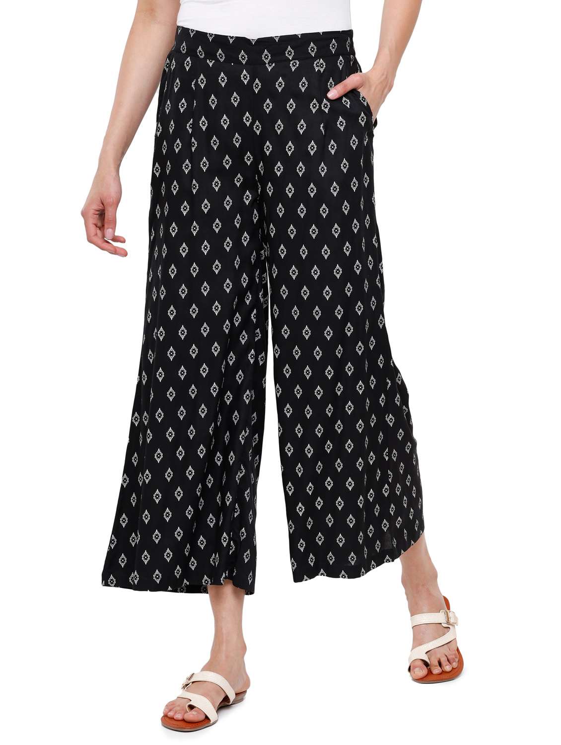 black printed straight trouser
