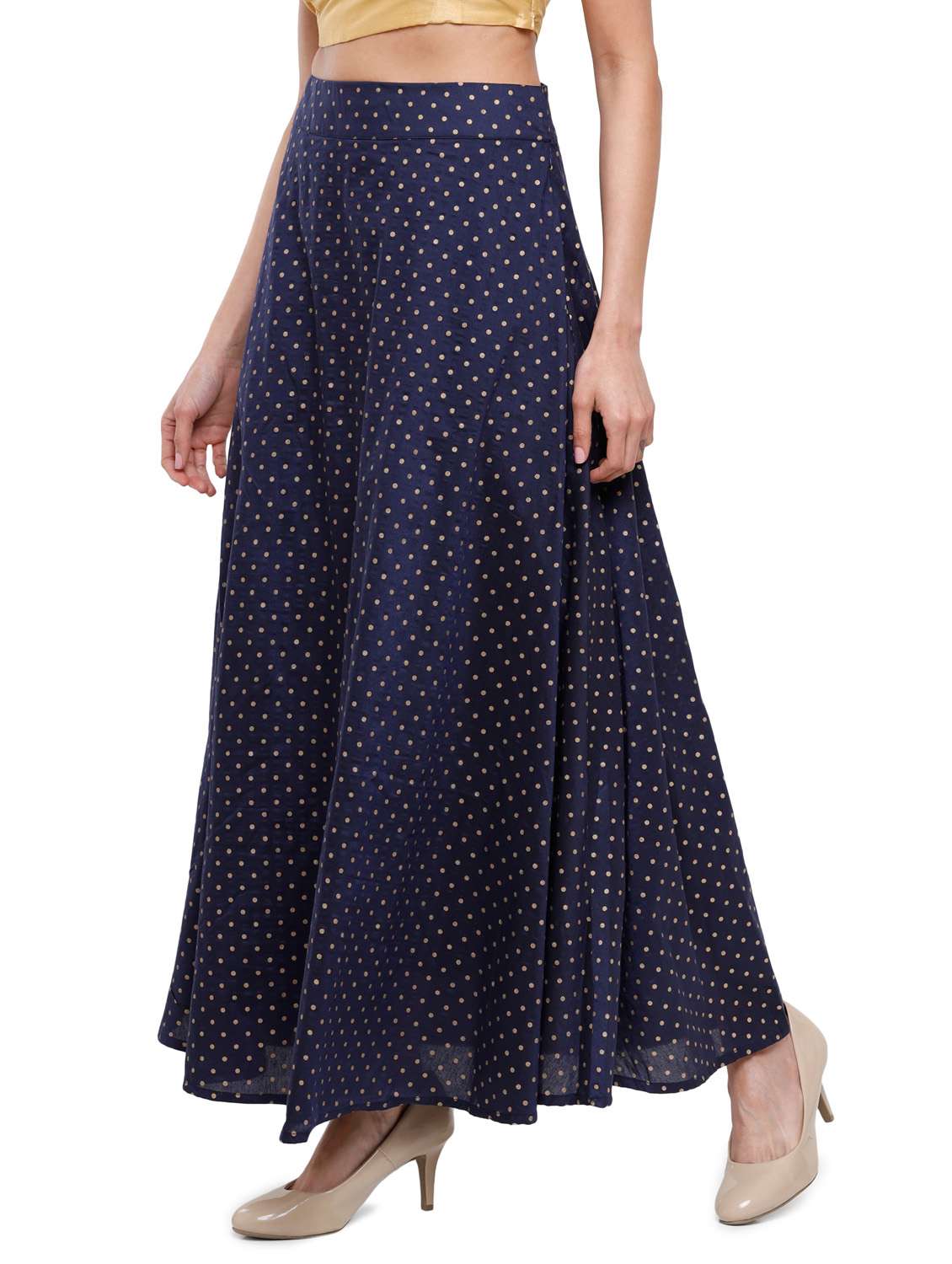 navy blue polka dot long skirt - 18203270 - Standard Image - 1