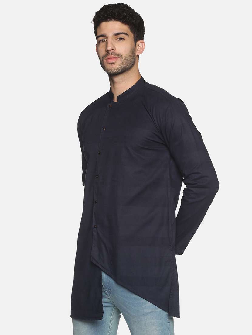 men solid mandarin neck asymmetric kurta - 18203307 - Standard Image - 1
