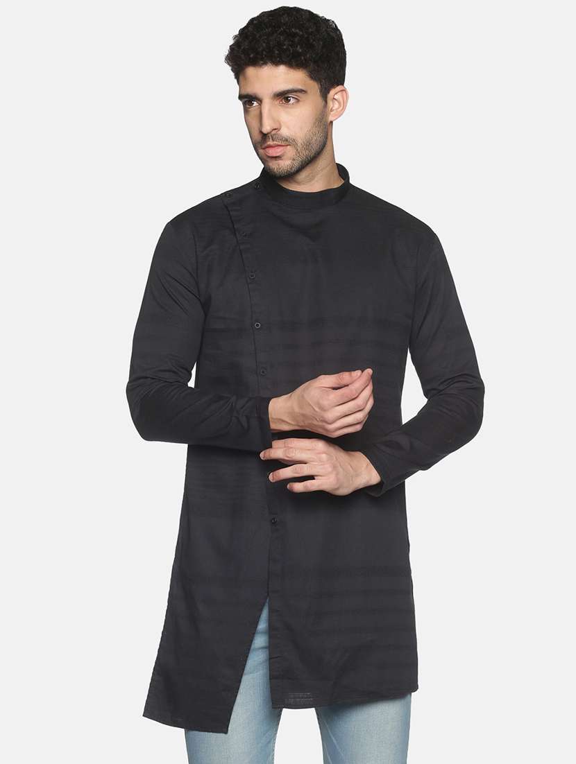 black solid asymmetric kurta