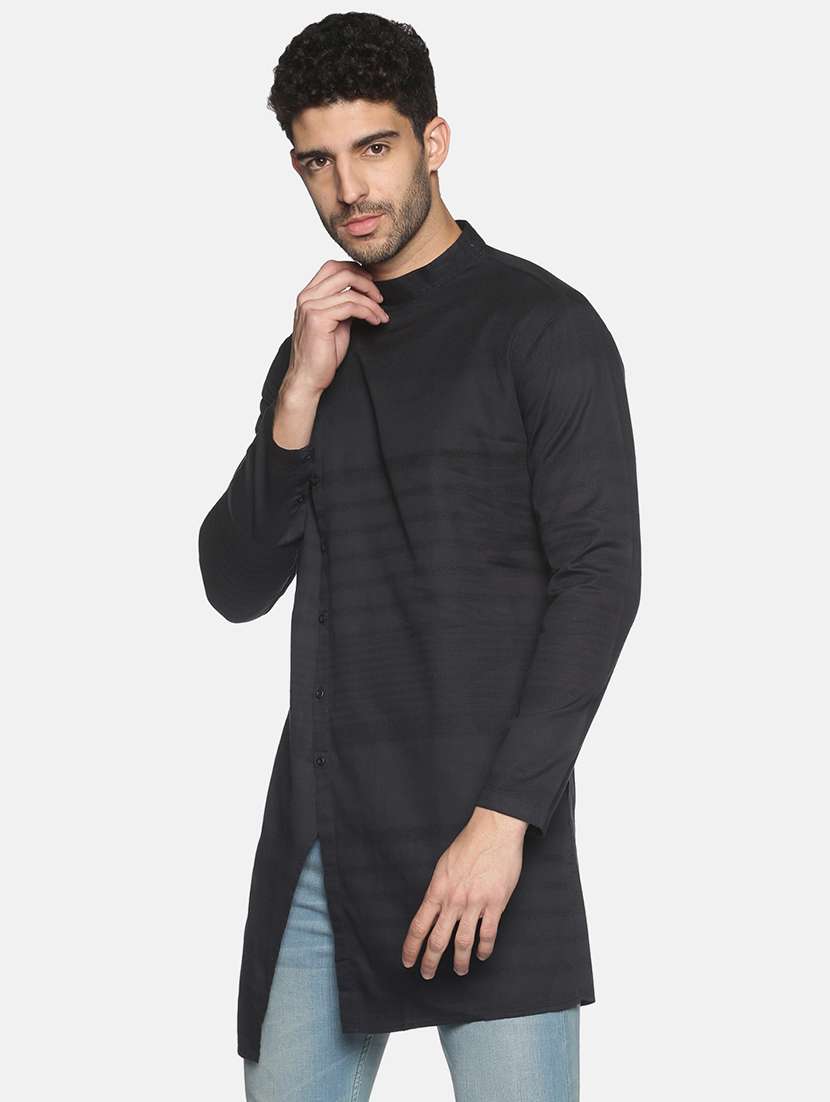 black solid asymmetric kurta - 18203311 -  Standard Image - 1