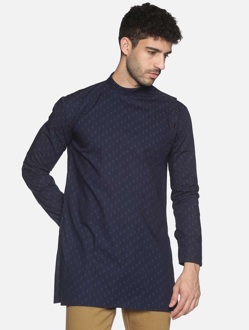 men solid mandarin neck short kurta