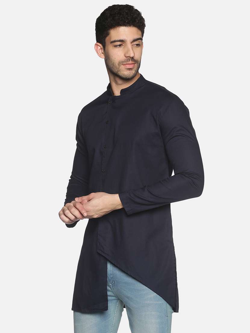 men solid mandarin neck asymmetric kurta - 18203320 -  Standard Image - 1