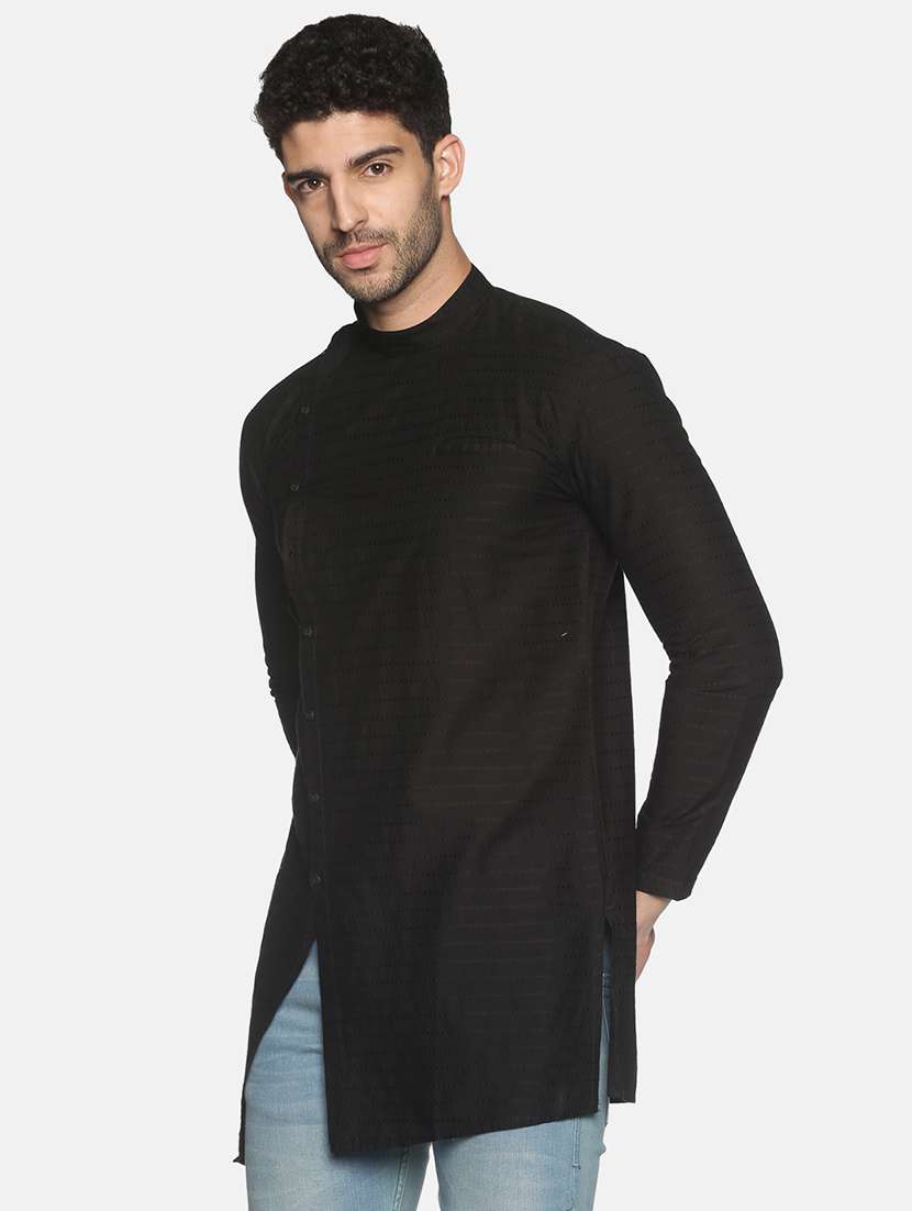 black solid medium kurta - 18203327 -  Standard Image - 1