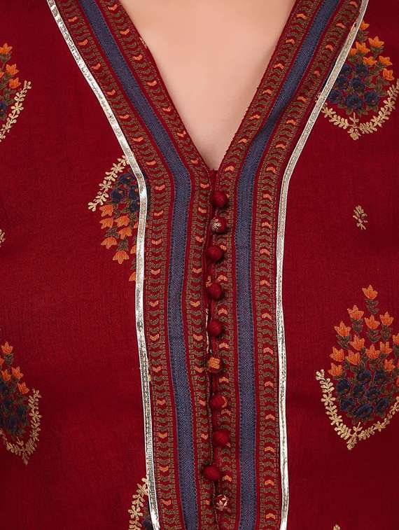 burgundy rayon kurta palazzo  set - 18203680 -  Standard Image - 4