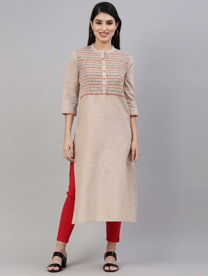 beige printed straight kurta
