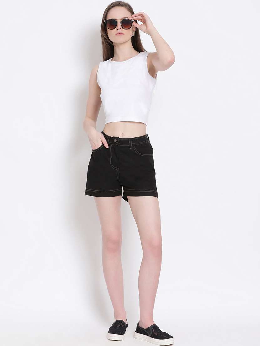mid rise solid denim short - 18204084 -  Standard Image - 4