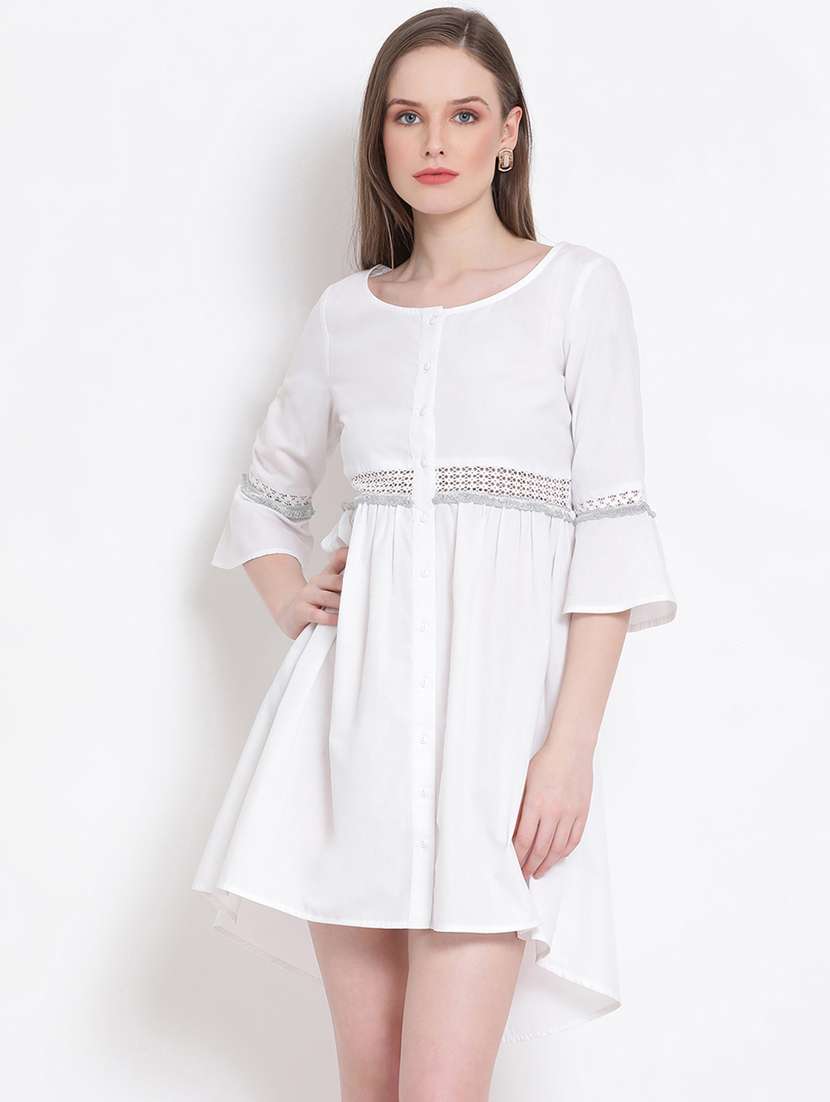 bell sleeved solid a-line  dress