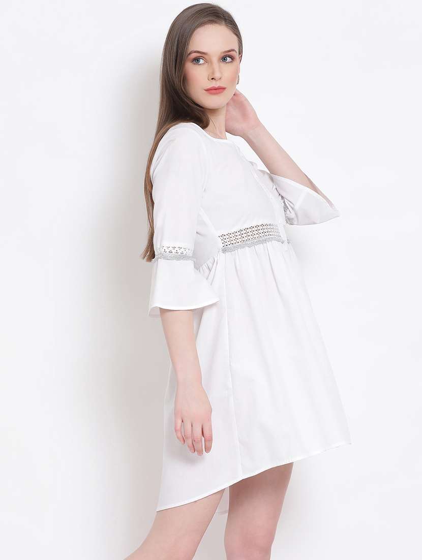 bell sleeved solid a-line dress - 18204223 - Standard Image - 1