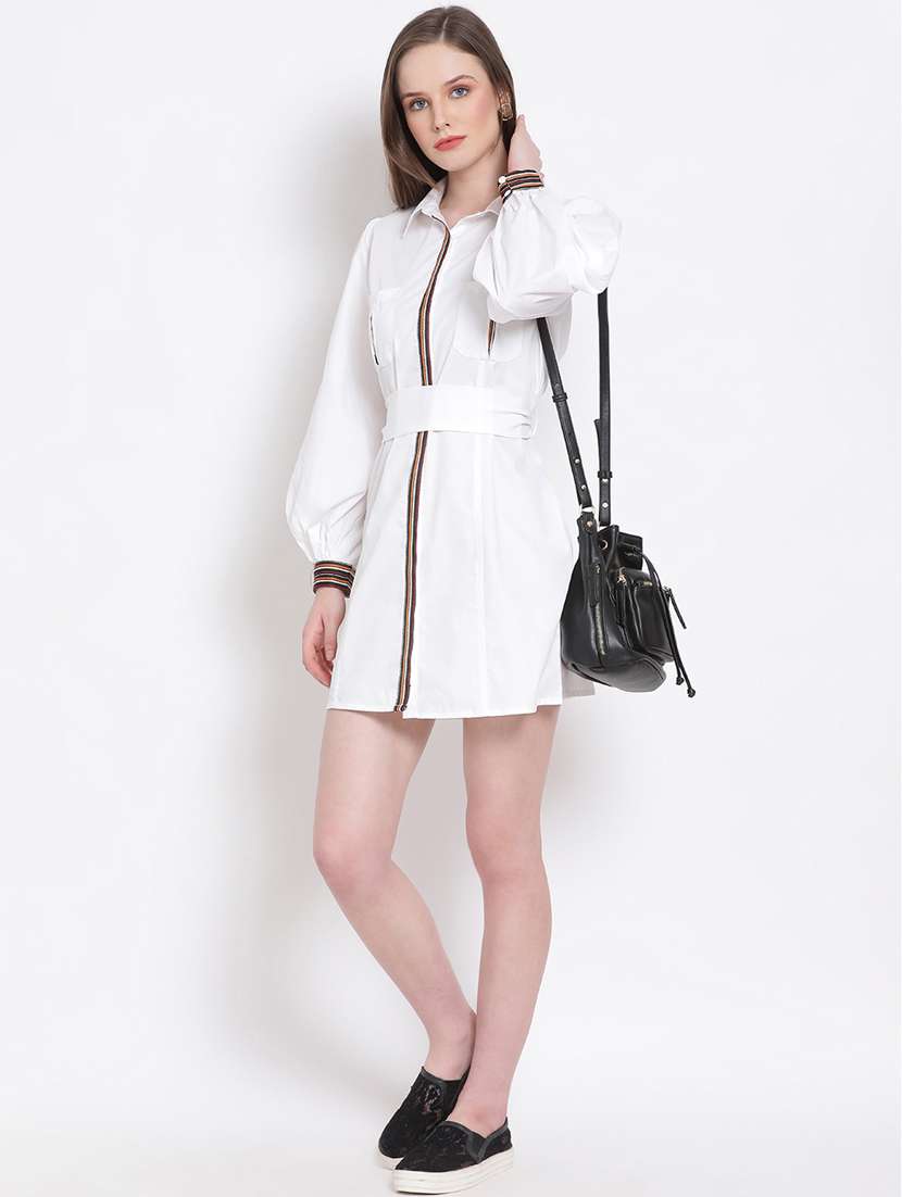 tie back solid shirt dress - 18204224 -  Standard Image - 4
