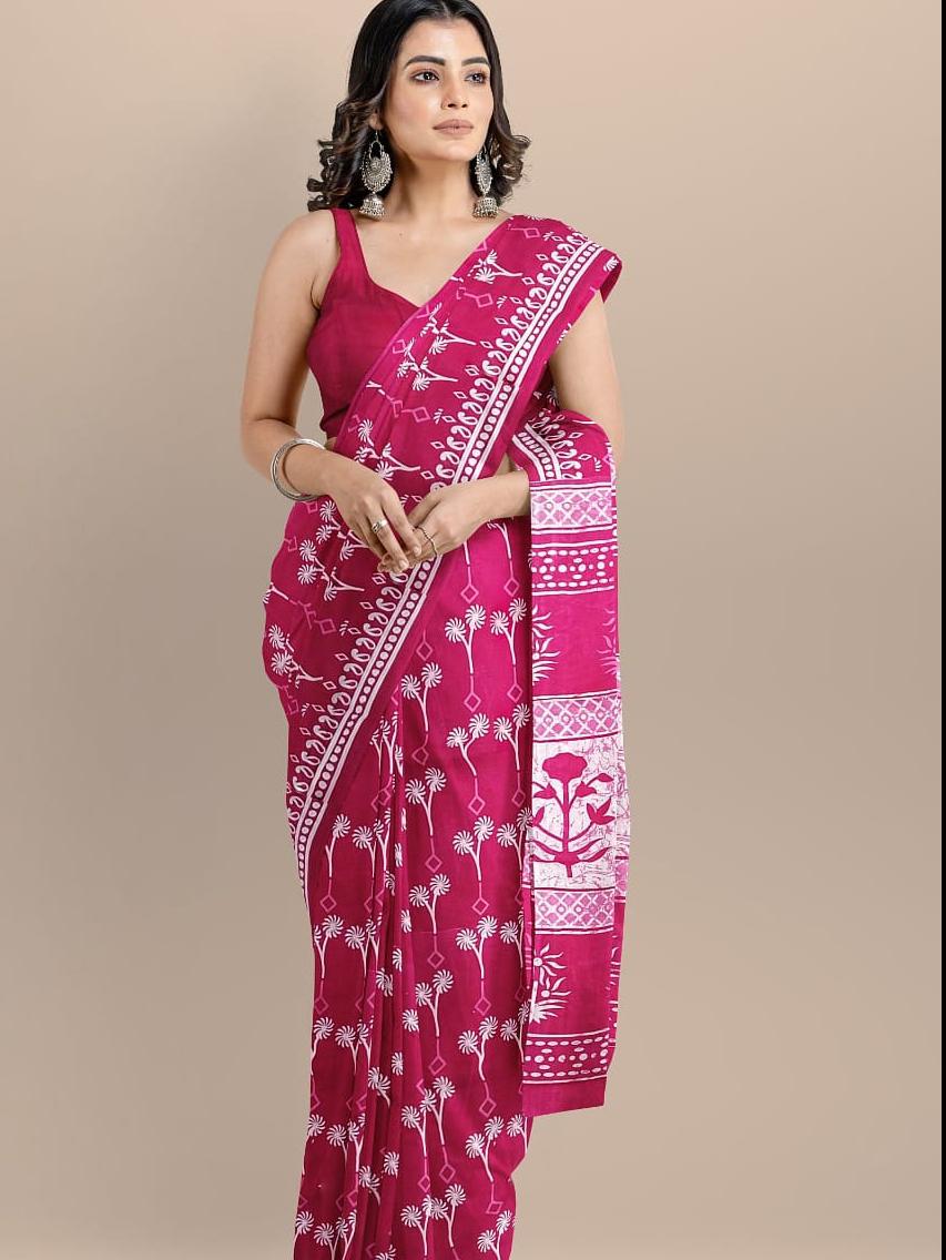 cotton mulmul saree with blouse - 18204323 - Standard Image - 1
