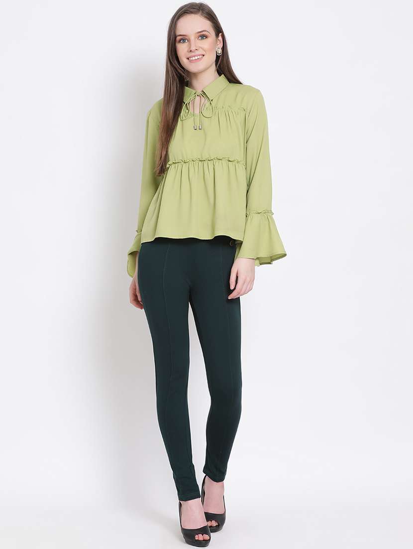 tie up neck top with solid trouser 