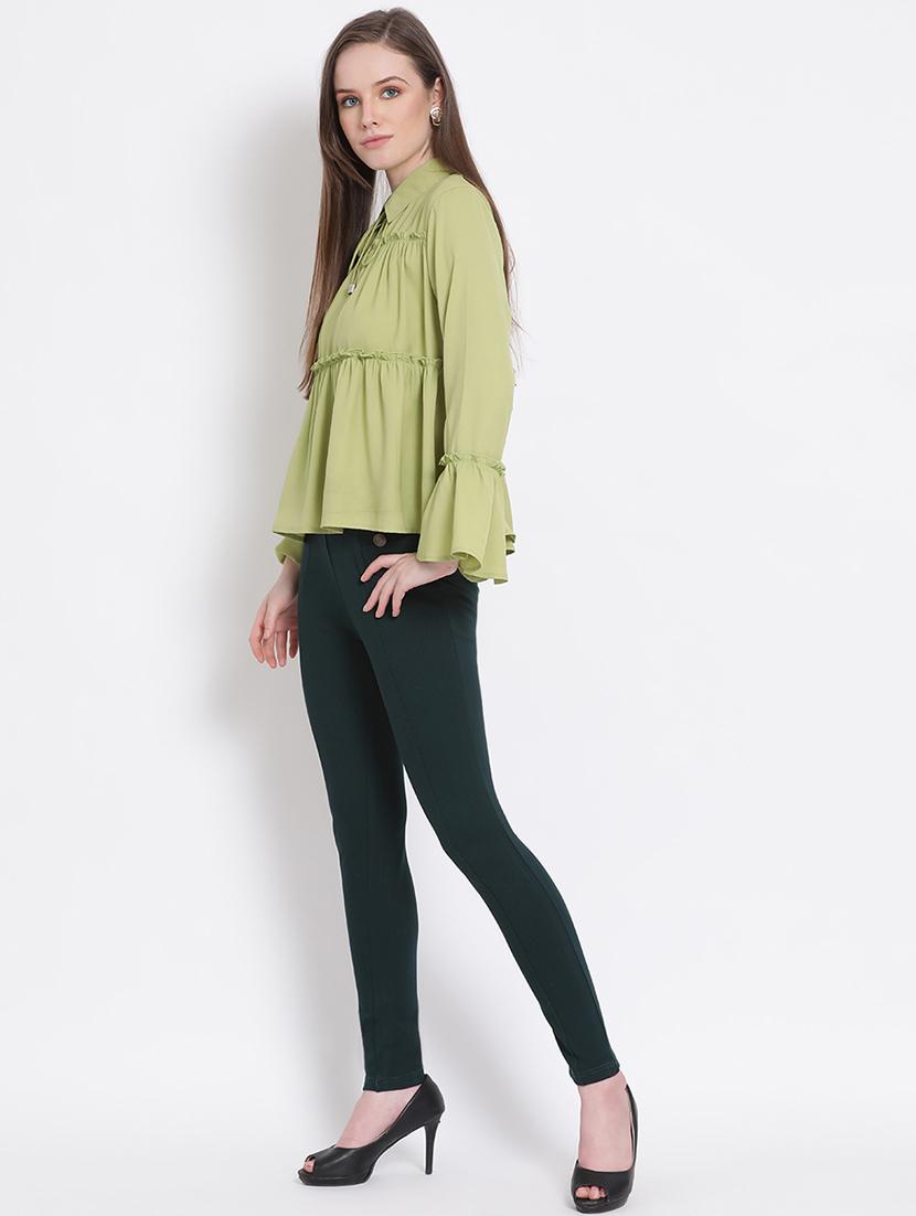 tie up neck top with solid trouser - 18204332 - Standard Image - 1
