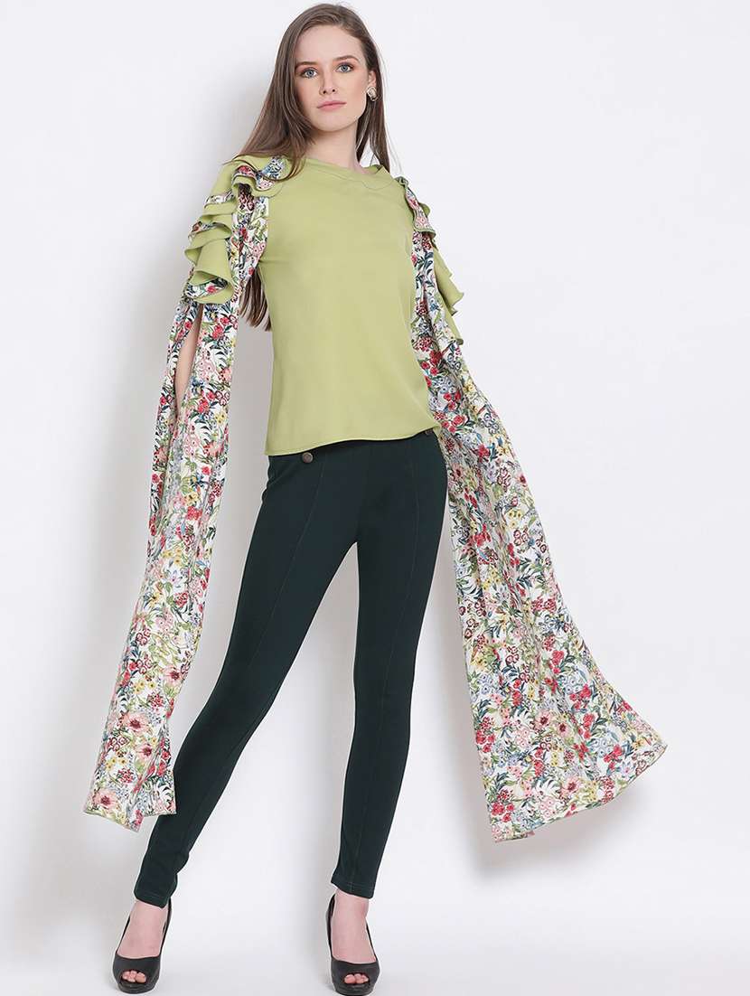 women's ruffle round neck top