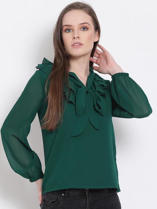 women's straight tie-up neck top - 18204929 - Standard Image - 0