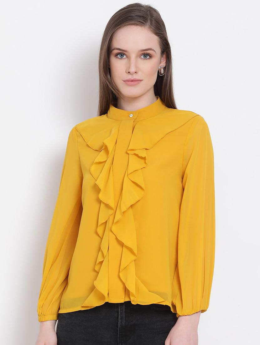 women's ruffle mandarin neck top - 18204937 - Zoom Image - 0