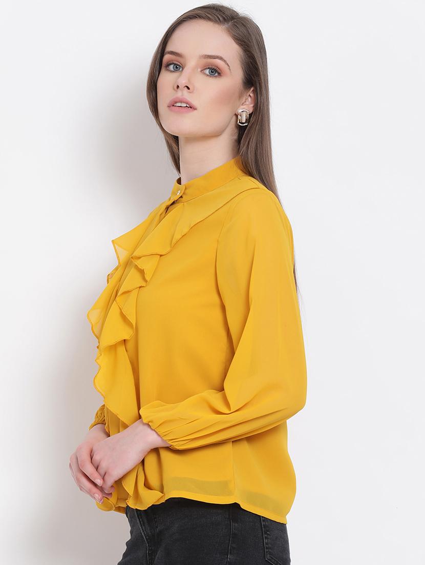 women's ruffle mandarin neck top - 18204937 - Standard Image - 1