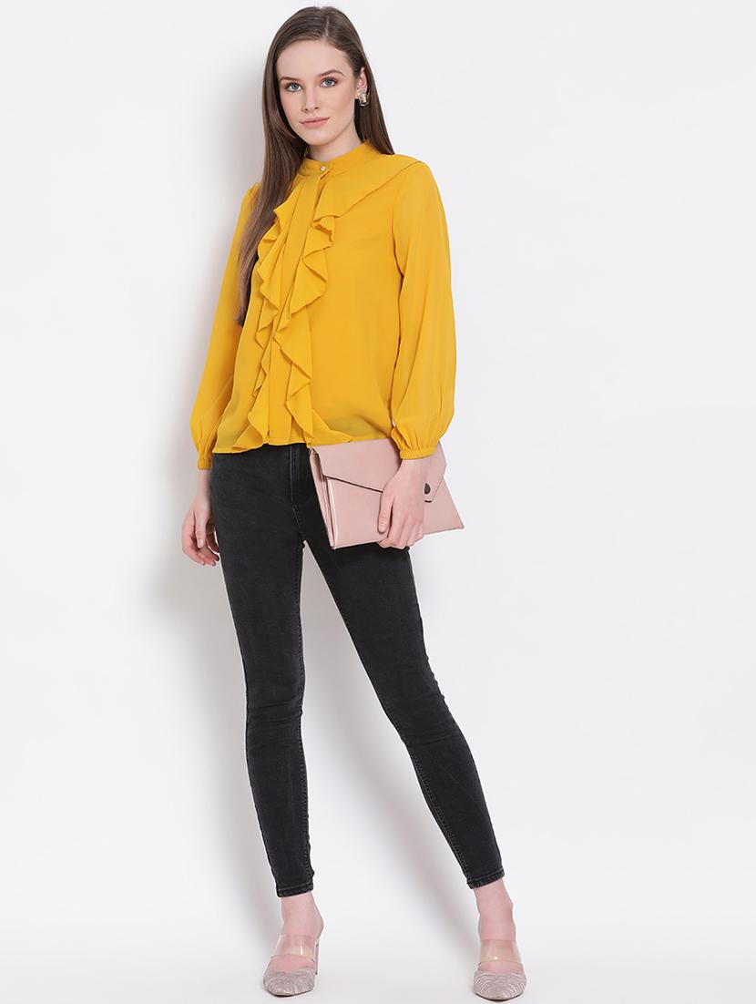 women's ruffle mandarin neck top - 18204937 - Standard Image - 4