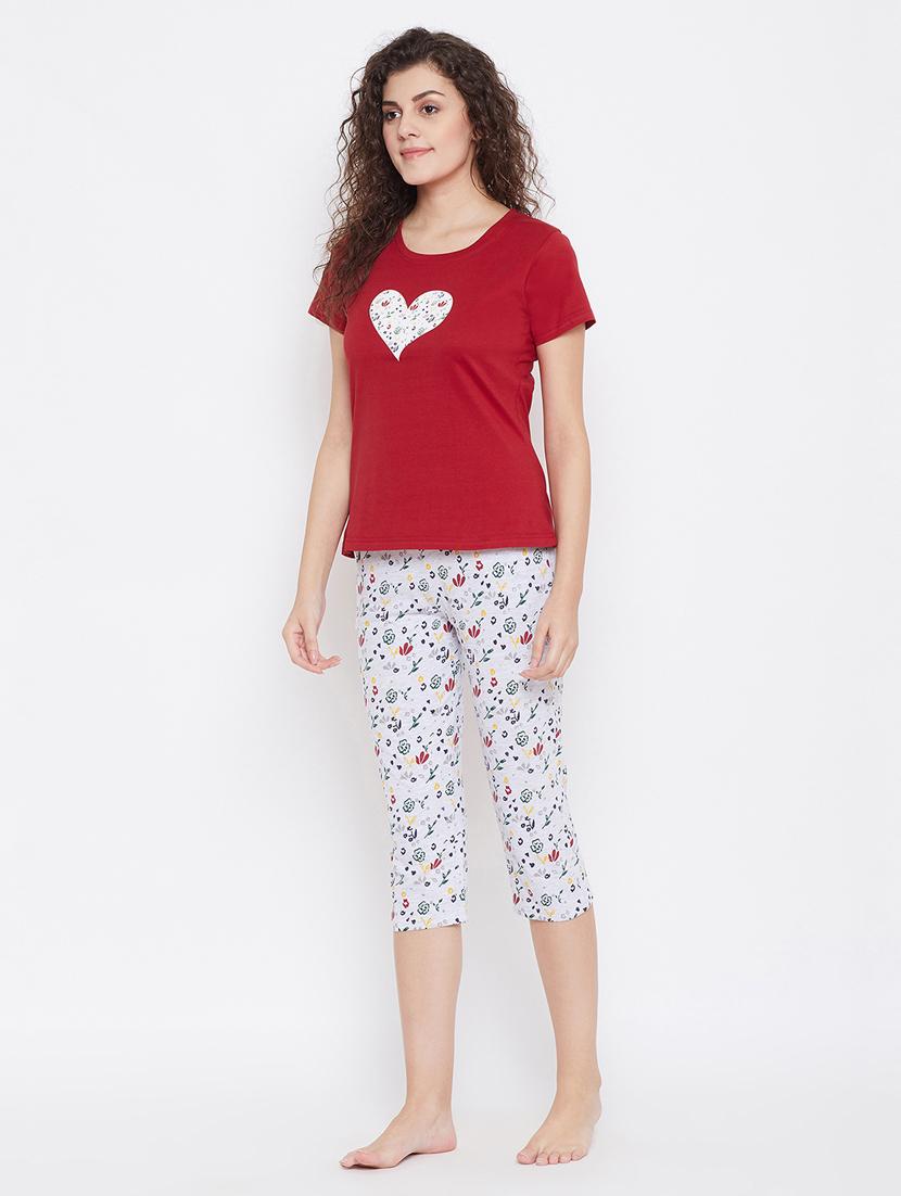 shirt collar printed nightwear capri set - 18205158 - Standard Image - 1